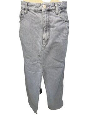 Zara Womens Grey Denim Midi Skirt With Front Slit & Pockets Size S
